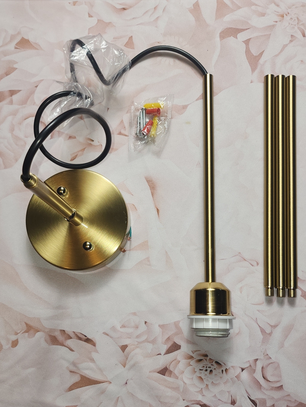 Height Adjustable Gold Downrod Pendant Light Kit NO SHADE